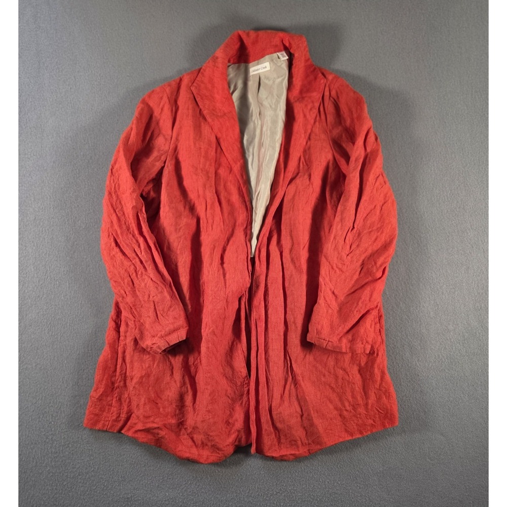 Coldwater Creek Jacket Womens 18 Red Linen Open Front Shawl Mid Length Blazer